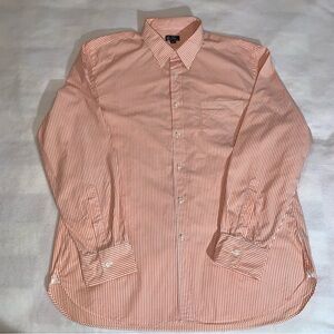 J Crew Mens 100s 2 Ply Cotton LS Button Down Orange White Striped Shirt XL